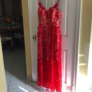 Red lace cocktail dress